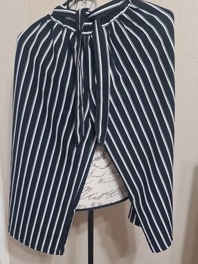 Striped Black & White Wrap Skirted Capri Pants.